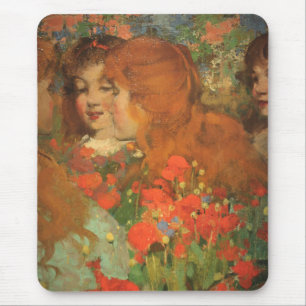 Girls With Red Poppies (by George Henry) Mouse Pad