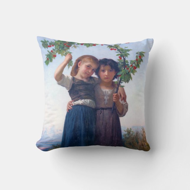 Girls with The Cherry Branch, Bouguereau Throw Pillow (Front)