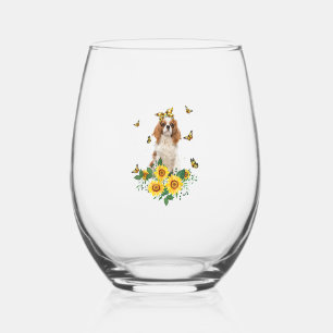 Girls Women Mom Cavalier King Charles Spaniel Dog  Stemless Wine Glass
