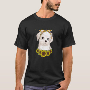 Girls Women Mom Maltese Dog Sunflower Puppy Mothe T-Shirt