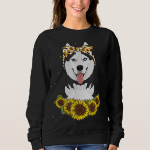 Girls Women Mom Siberian Husky Dog Sunflower Gift Sweatshirt