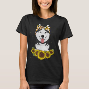 Girls Women Mom Siberian Husky Dog Sunflower Gift T-Shirt