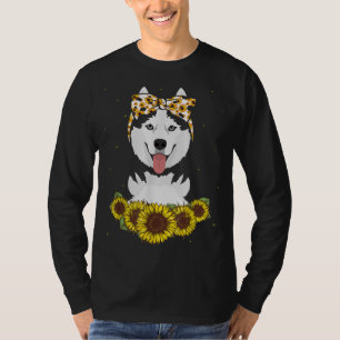 Girls Women Mom Siberian Husky Dog Sunflower Gift T-Shirt