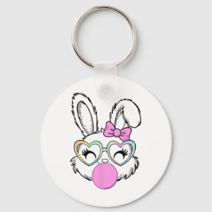Girls Women Rabbit Bunny Face Pink Coquette Bow Ea Keychain