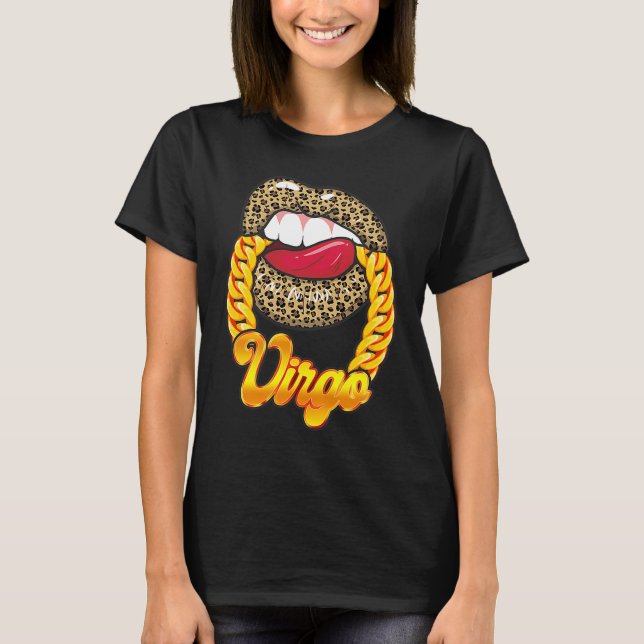 Girls & Women Sexy Leopard Virgo Zodiac Sign Gold  T-Shirt (Front)