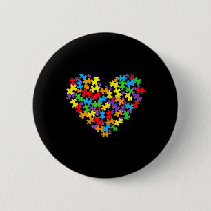Girls Womens Autism Awareness Heart Puzzle Piece  2 Inch Round Button