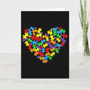 Girls Womens Autism Awareness Heart Puzzle Piece  Card