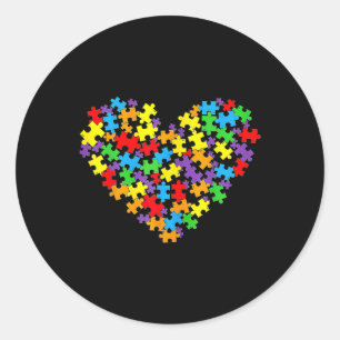 Girls Womens Autism Awareness Heart Puzzle Piece  Classic Round Sticker