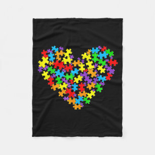 Girls Womens Autism Awareness Heart Puzzle Piece  Fleece Blanket