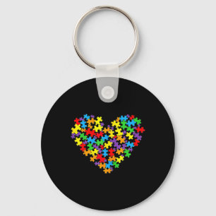 Girls Womens Autism Awareness Heart Puzzle Piece Keychain