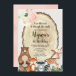 Girls woodland animals first 1st birthday party invitation<br><div class="desc">For more advanced customization of this design,  simply select the "Customize It" button above!</div>