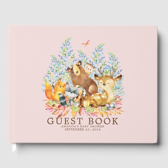 Girls Woodland Baby shower Livre d'invité (Recto)