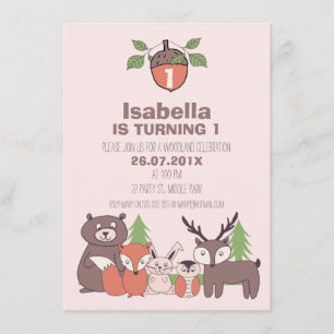 Girls Woodland Birthday Party Invitation