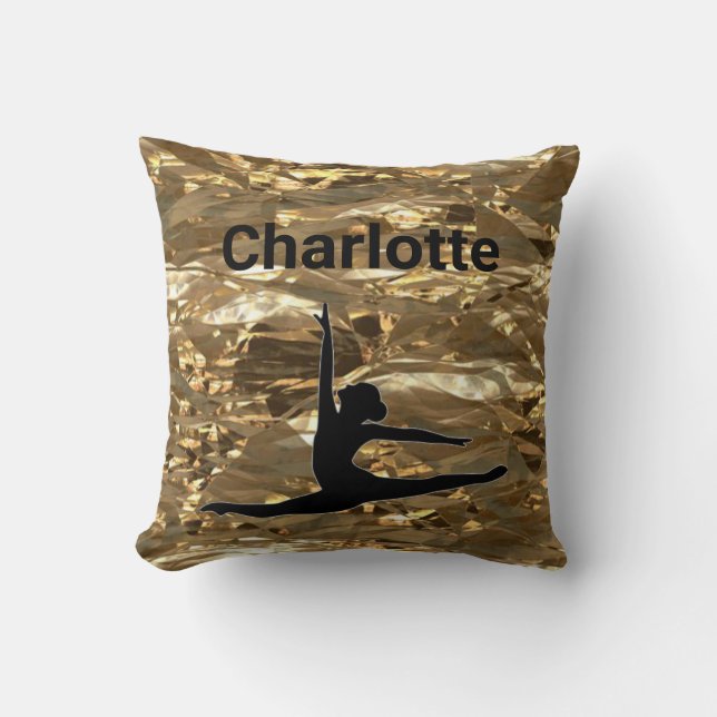 Girls Xcel Gold Gymnastics Personalized Name/Year Throw Pillow (Front)