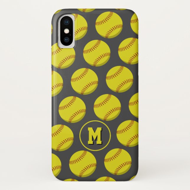 girls yellow softballs pattern sporty monogrammed Case-Mate iPhone case (Back)