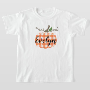 Girls Youth Watercolor Orange Plaid T-Shirt