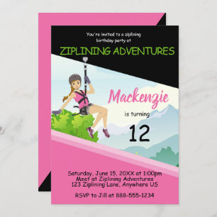 Girls Ziplining Birthday Invitation