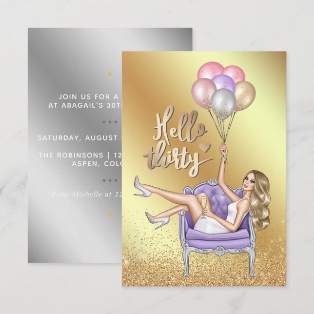 Girly 30th Birthday Party Invitation (Front/Back)