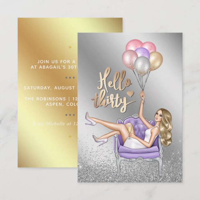 Girly 30th Birthday Party Invitation (Front/Back)