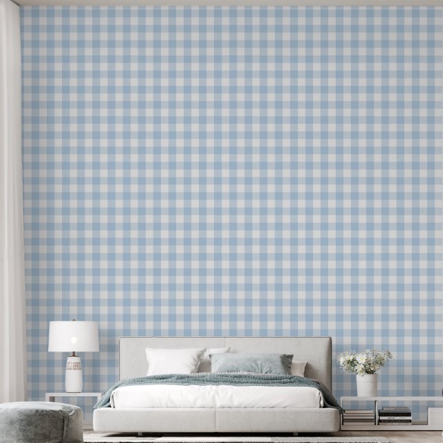 Girly 3" Light Baby Blue Gingham Buffalo Check Wallpaper (Bedroom)
