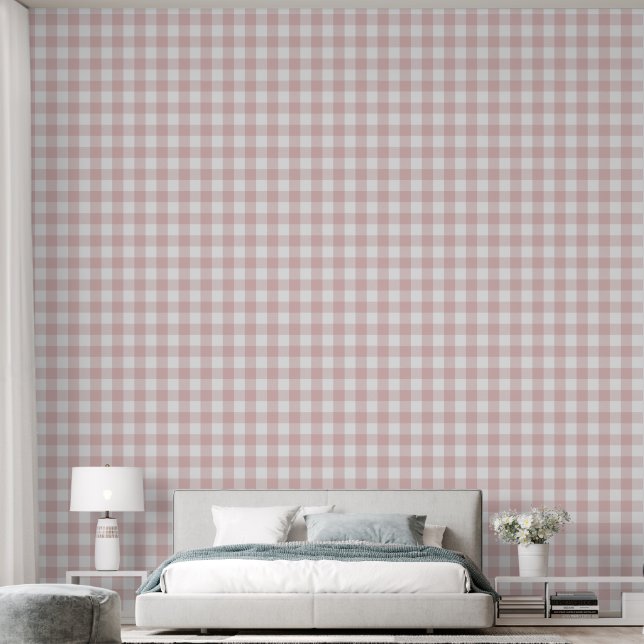 Girly 3" Light Pink Gingham Buffalo Check Wallpaper (Bedroom)