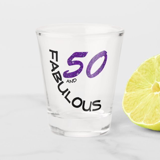 Girly 50th Birthday Party Purple Glitter Shot Glass (Front)