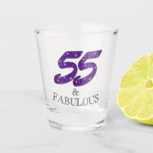 Girly 55th Birthday Celebration Purple Glitter Shot Glass
