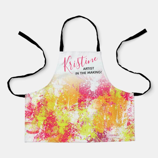 Girly Abstract Art Paint Name Kids Apron (Front)