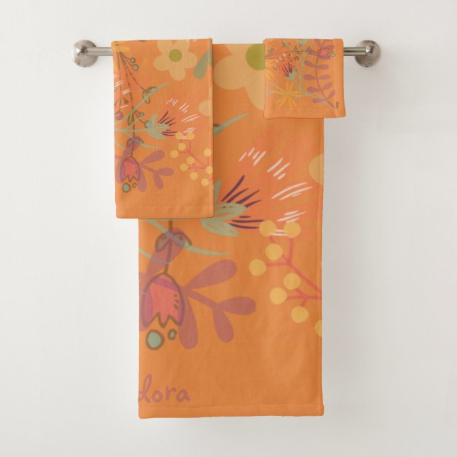 Girly Abstract Gold Leaf Colourful Flower Bath Towel Set (Insitu)