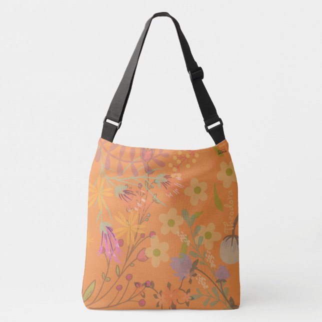 Girly Abstract Gold Leaf Colourful Flower Crossbody Bag (Front)