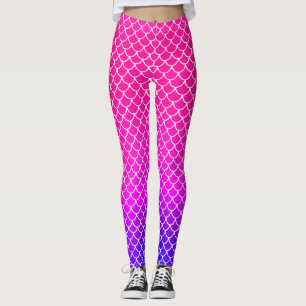 Girly Abstract Pink Purple Mermaid Scales Pattern Leggings
