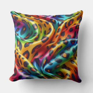 Girly Accents Rainbow Leopard Print Throw Pillow