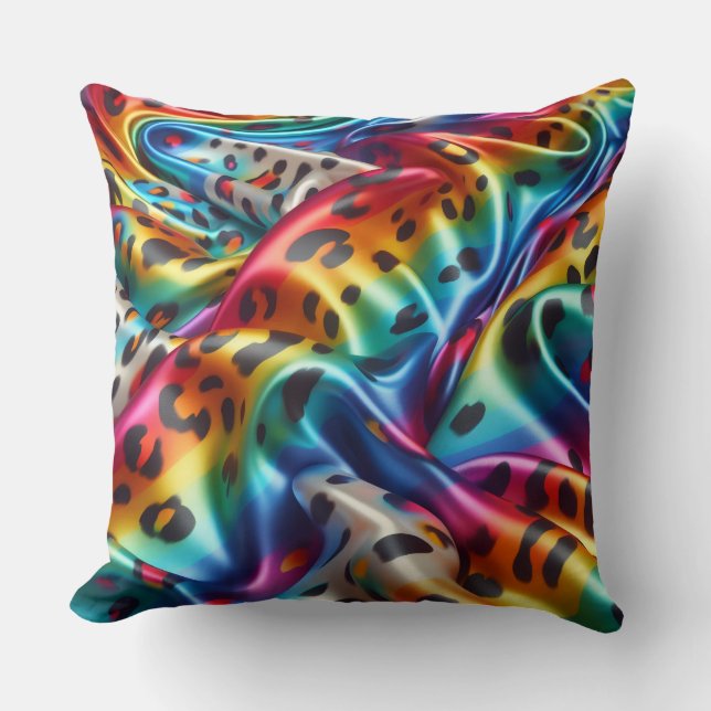Girly Accents | Rainbow Leopard Print Throw Pillow (Front)