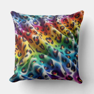 Girly Accents Rainbow Leopard Print Throw Pillow