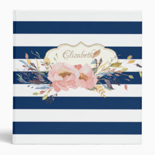 Girly Adorable Blue Stripes ,Flowers-Personalize Binder