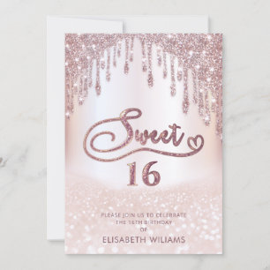 Girly adorable rose gold glittery drips ombre invitation