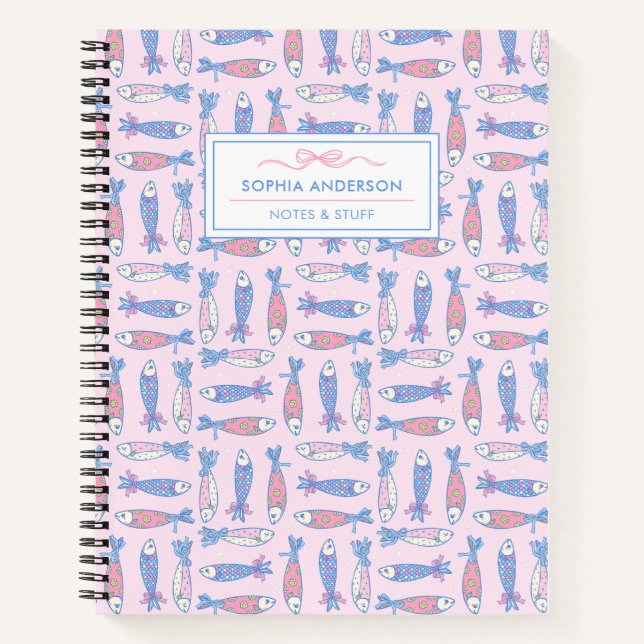 Girly Aesthetic Kawaii Fish with Bow Custom Notebook (Front)
