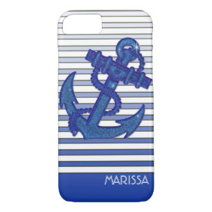Girly Anchor Nautical Sailing Boat Ombre Stripes Case-Mate iPhone Case