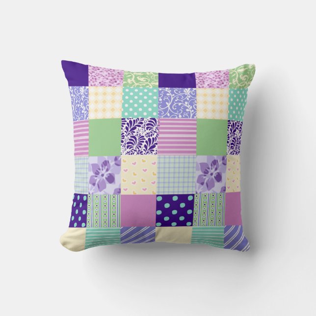Girly and Fresh Pattern Squares Vector Quilt Throw Pillow (Front)