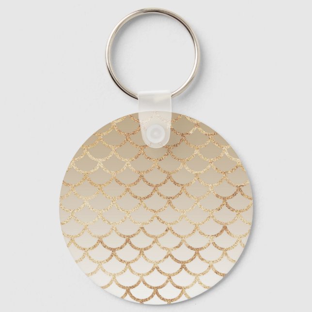 Girly and Glam Ombre Gold Mermaid Glitter Sparkles Keychain (Front)