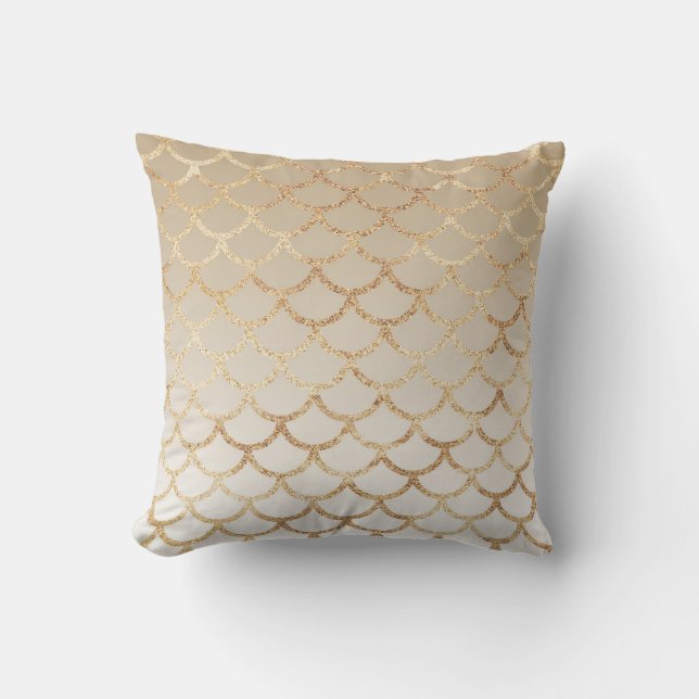 Girly and Glam Ombre Gold Mermaid Glitter Sparkles Throw Pillow (Front)