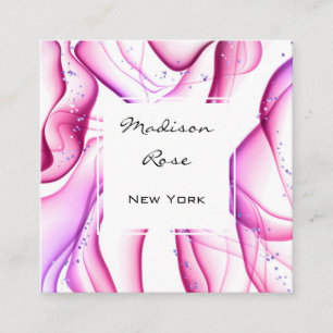 Girly and Trendy Pink Purple White Ink & Sparkles Square Business Card