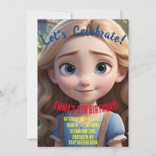 Girly Animated Look Style Birthday Party  Invitation