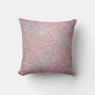 Girly Antique Aurora Pink Floral Damask Throw Pillow