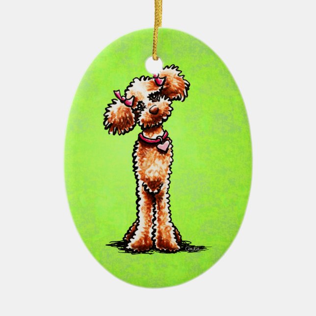 Girly Apricot Poodle Off-Leash Art™ Ceramic Ornament (Front)