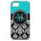 Girly Aqua Black Damask Your Monogram Name