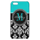 Girly Aqua Black Damask Your Monogram Name