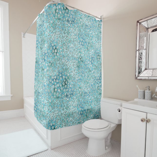 Girly Aqua Blue Glitzy Glam Glitter Leopard Print (In Situ)