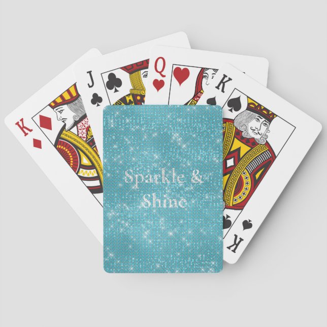 Girly Aqua Blue Glitzy Sparkle  Playing Cards (Back)