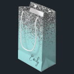 Girly Aqua Blue Silver Glitter Monogram Small Gift Bag<br><div class="desc">Girly Aqua Blue - Silver Glitter Script Monogram Name Gift Bag. This makes the perfect sweet 16 birthday,  wedding,  bridal shower,  anniversary,  baby shower or bachelorette party gift bag for someone that loves glam luxury and chic styles.</div>